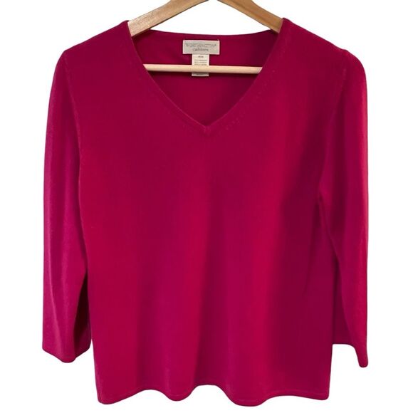 Worthington 100% Cashmere Sweater Size M Magenta Quiet Luxury Capsule Wardrobe - Picture 1 of 5